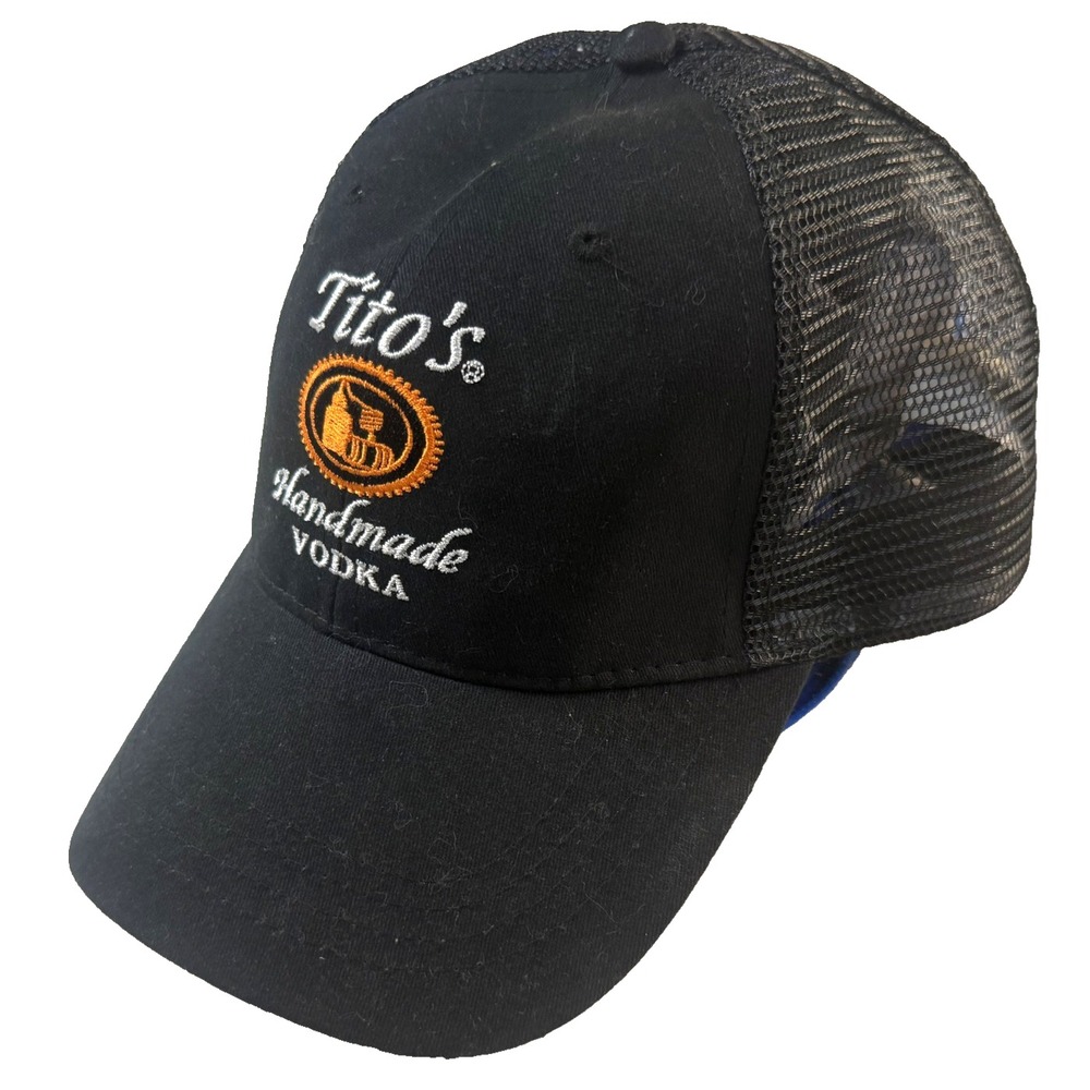 Tito's Handmade Vodka Trucker Hat Cap Adjustable Mens Black Mesh Austin Texas